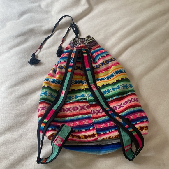 Beautiful colorful one of a kind Mexican made back pack, book bag wool fabric - Picture 6 of 12